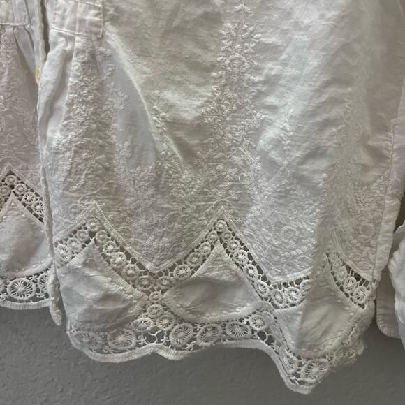 Anthropologie Isabella Sinclair White Embroidered Lace Blouse Button Up Boho M - Picture 6 of 11